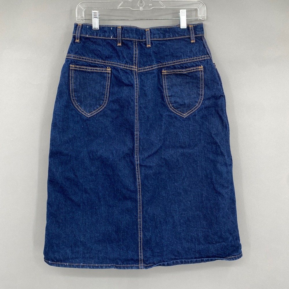Vtg 80s Hunt Club Denim Midi Skirt Women Size 13 High Waisted Indigo 28" Waist